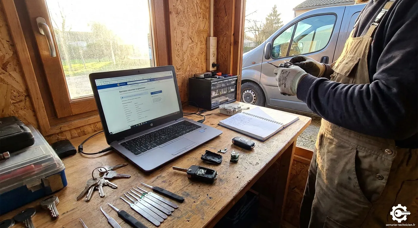 Serrurier auto-entrepreneur au travail dans son atelier