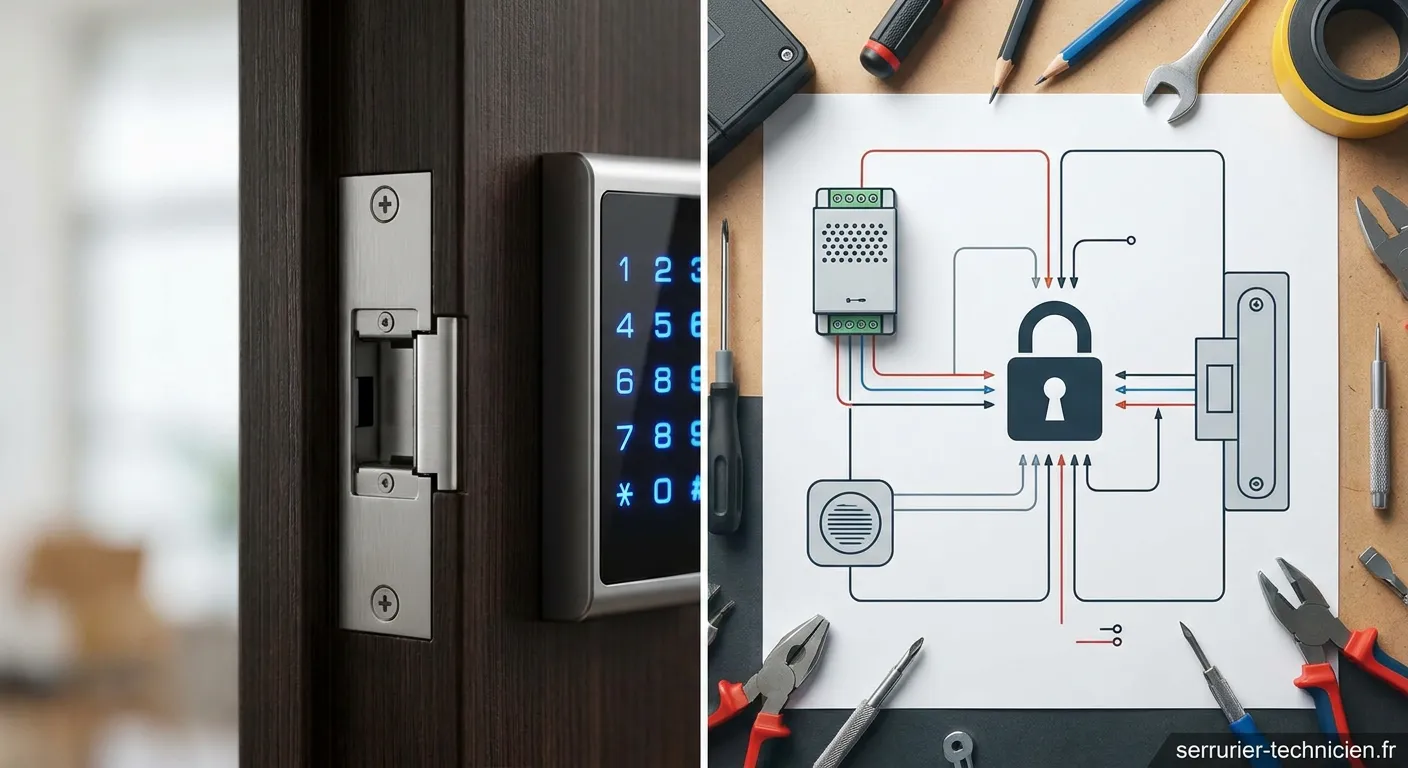 Gâche électrique installée sur une porte