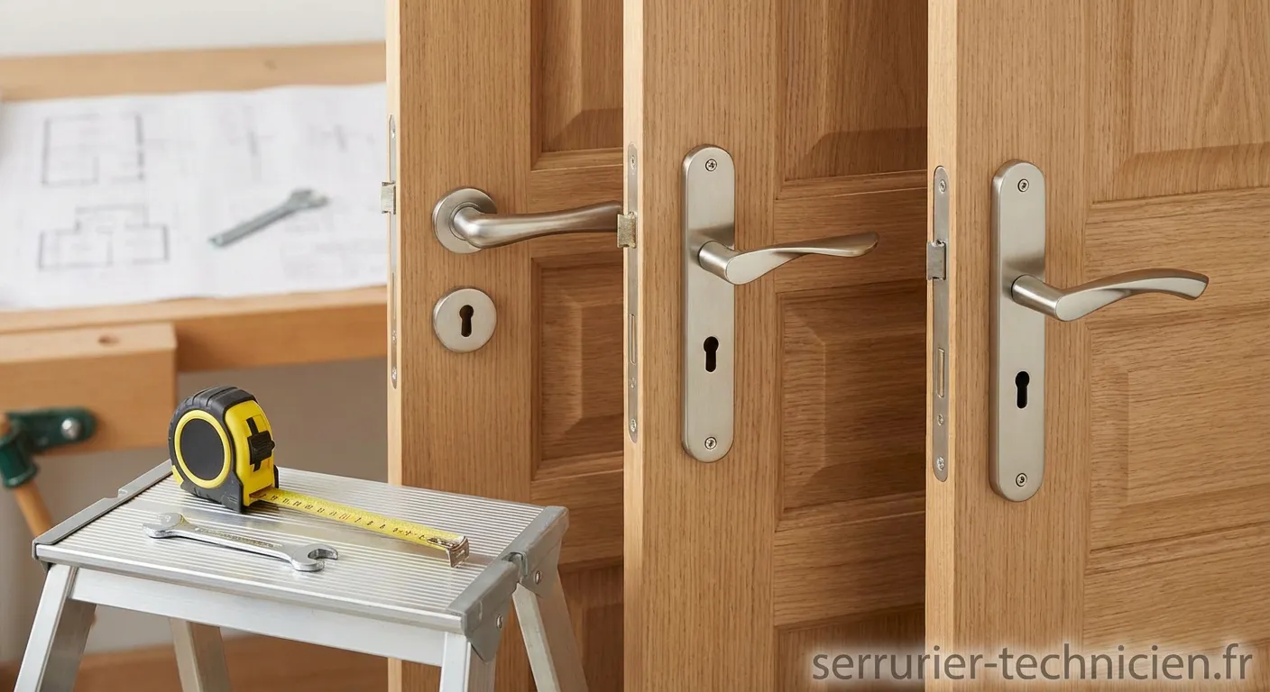 Schéma technique montrant comment adapter hauteurs poignées sur une porte en bois