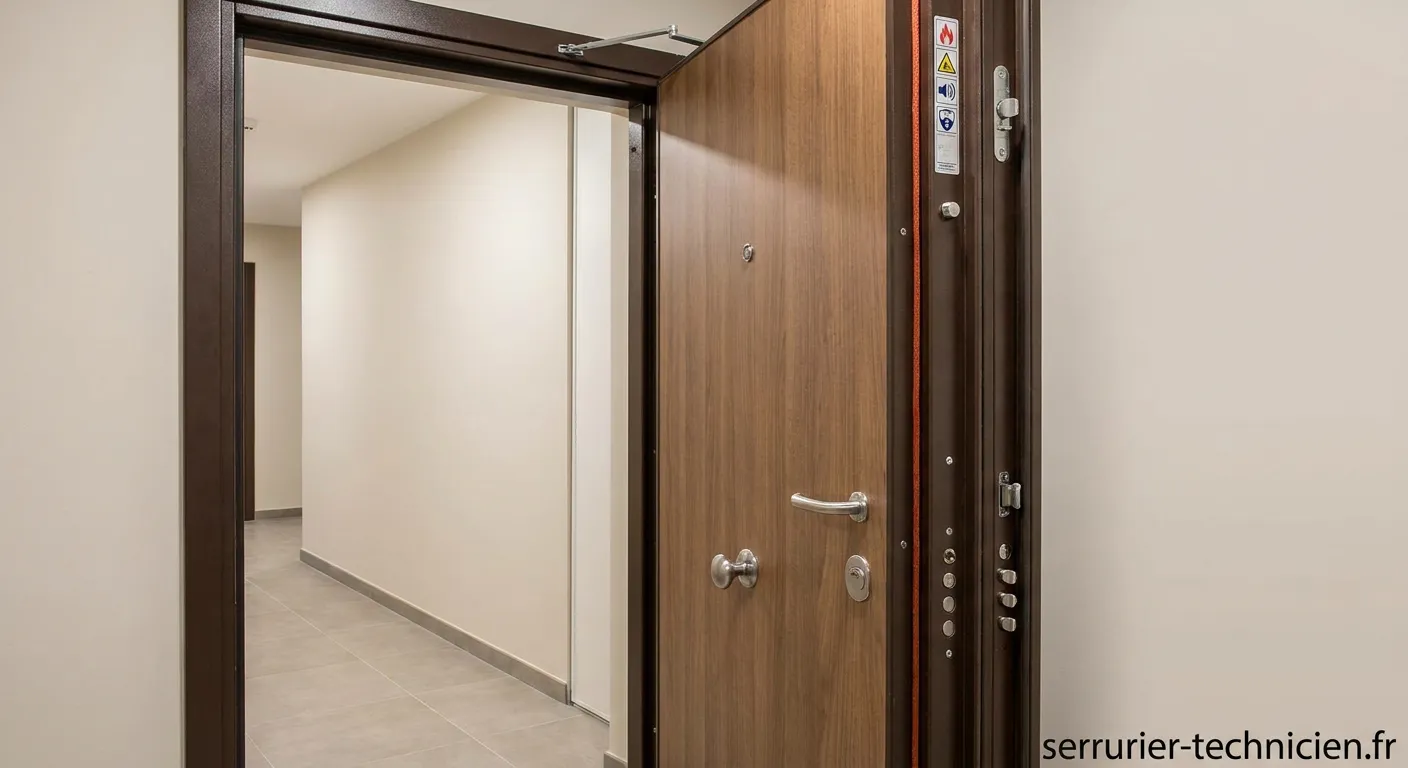 Porte palière avec panneaux réglementaires