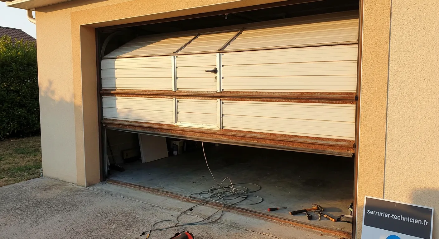 Réparation d'une porte de garage bloquée par un serrurier professionnel