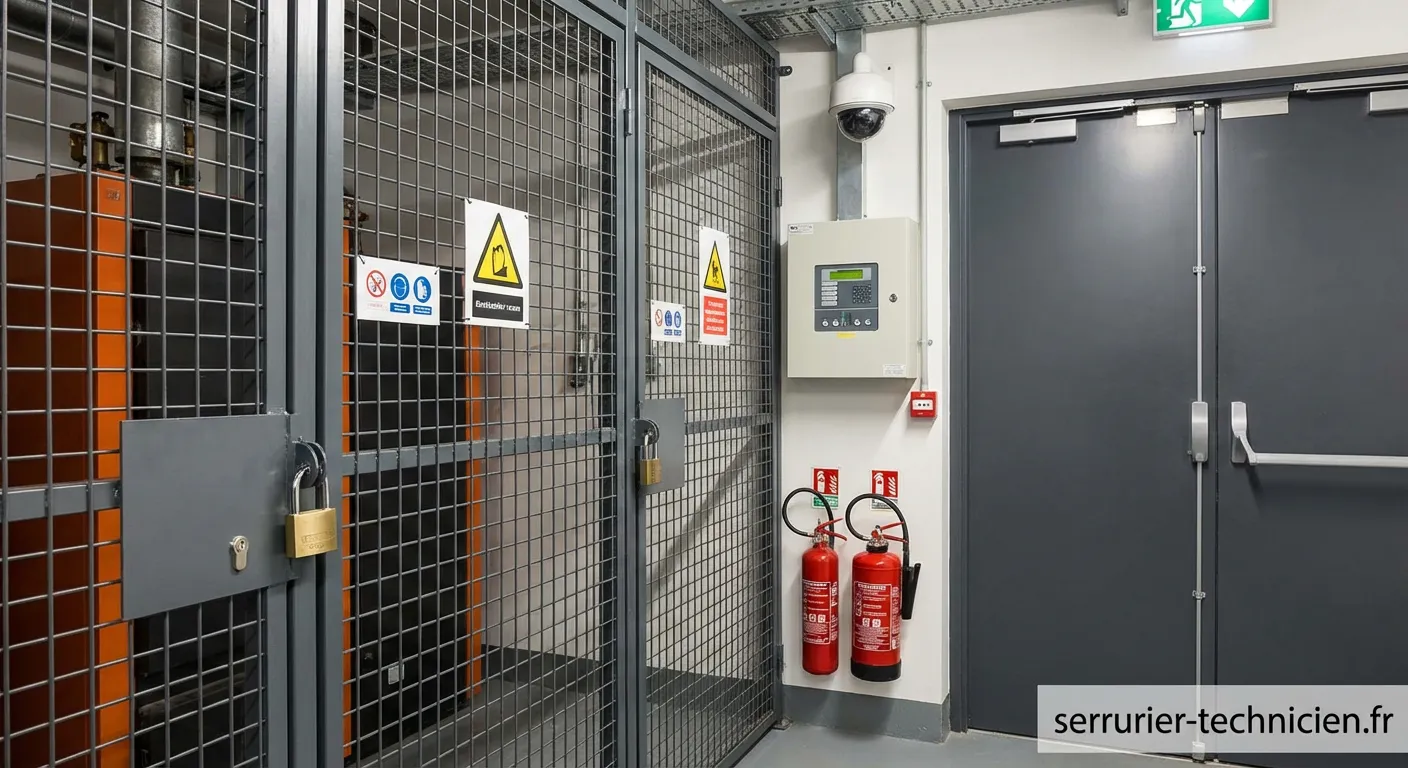 Technicien vérifiant la porte coupe-feu pour sécuriser chaufferie