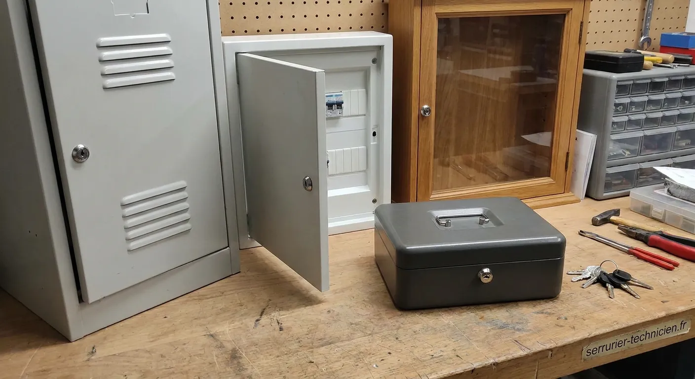 Serrure batteuse installée sur porte métallique