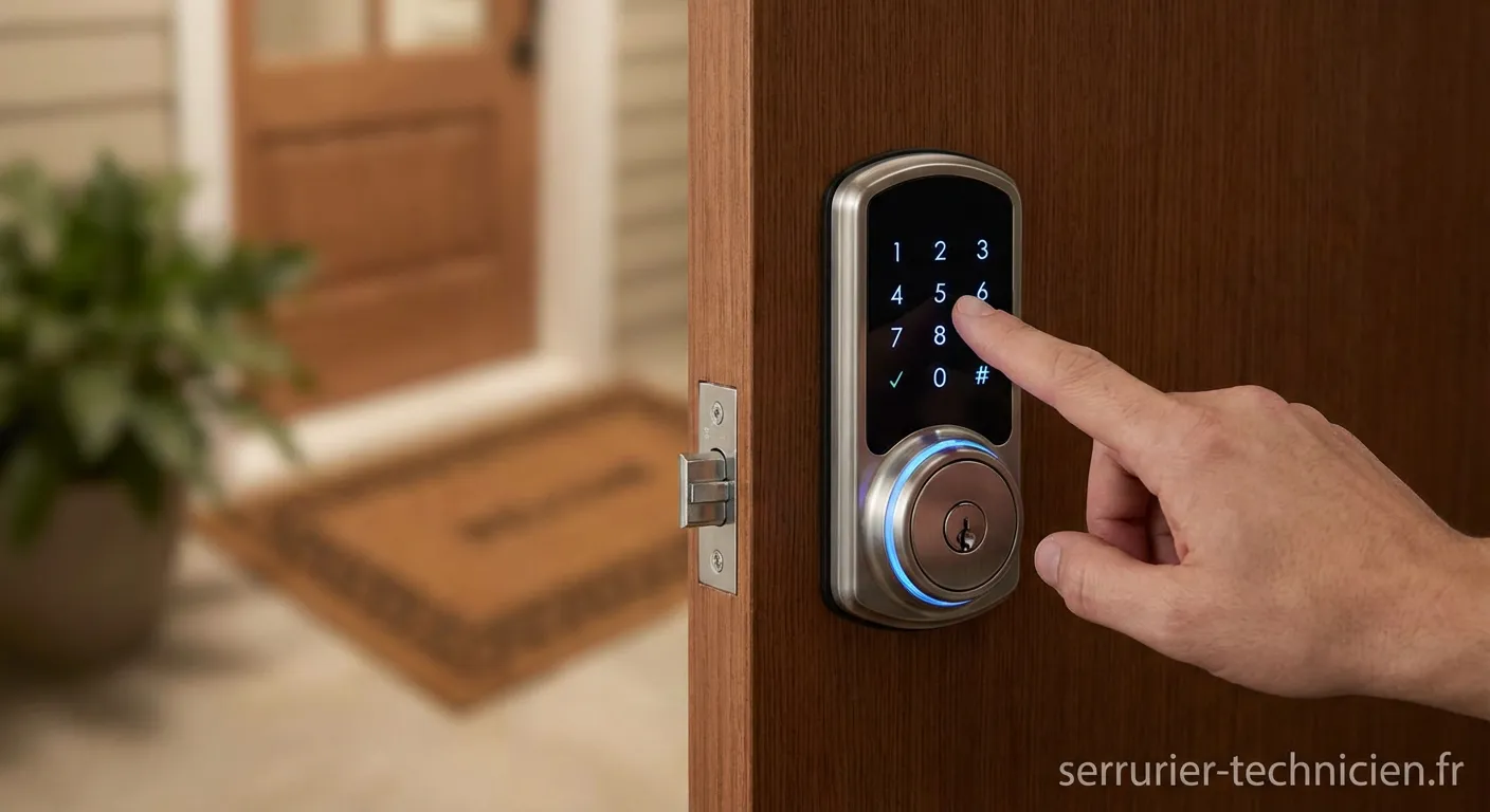 Serrure à code électronique installée sur porte blindée