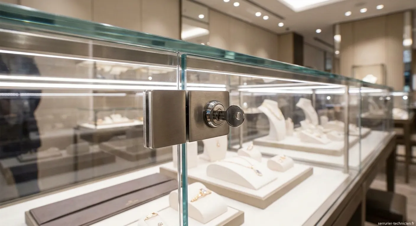 Serrure installée sur une vitrine d'exposition de magasin moderne
