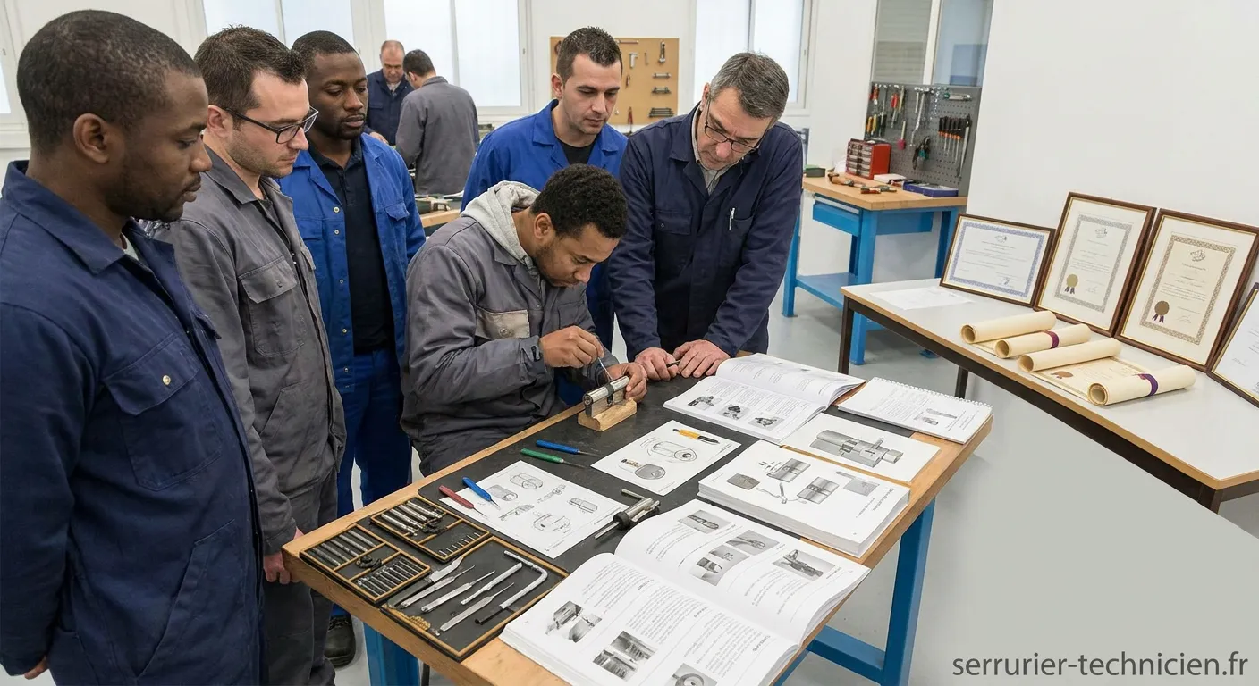 Formation de serrurier en atelier professionnel avec outillage