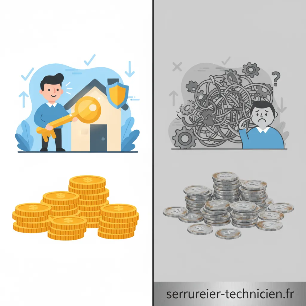 Serrurier présentant une grille de tarifs fixes à un client