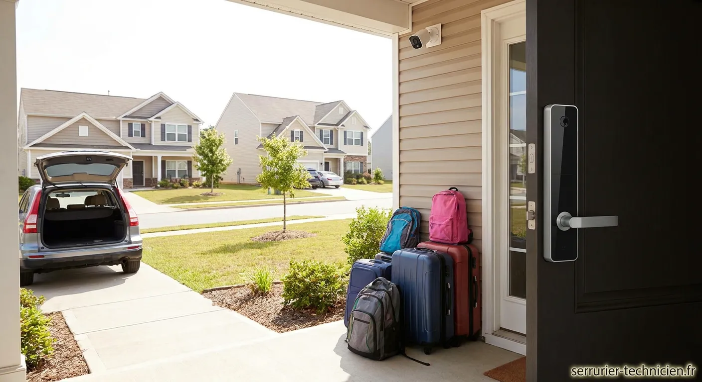 Famille préparant la sécurité de leur maison avant les vacances scolaires